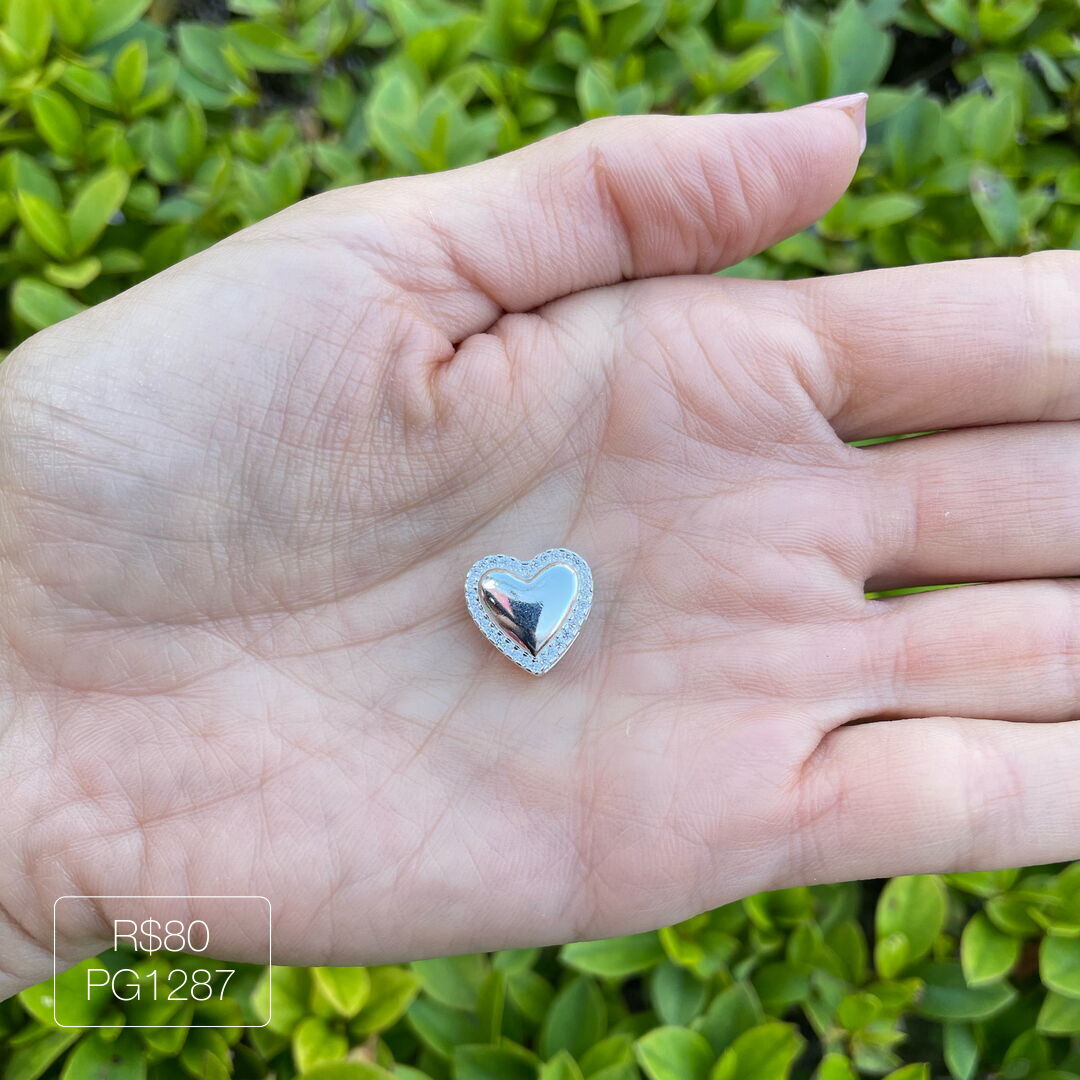 Pingente de Coração Galeria Cravejado Cristal Prateado